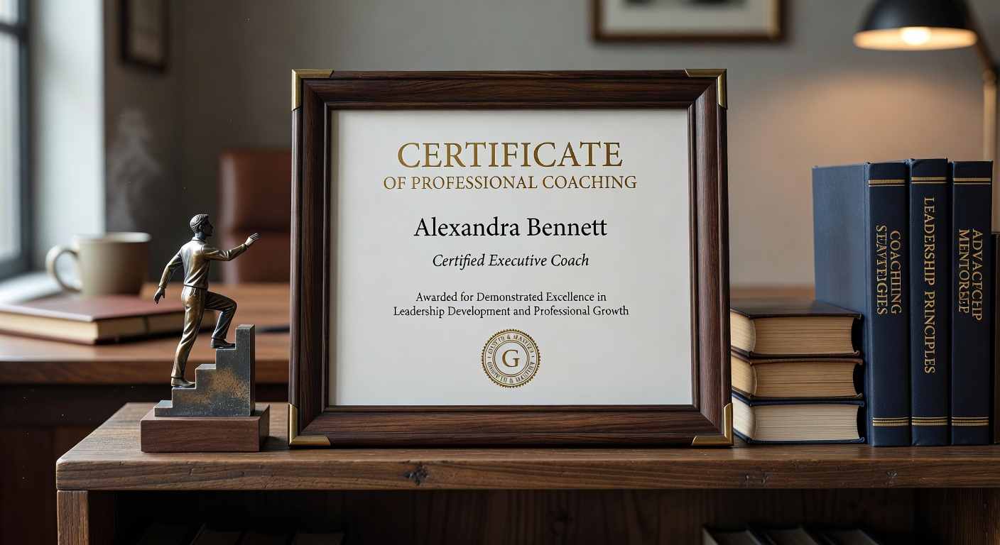 Professional coaching certificates and credentials shelf